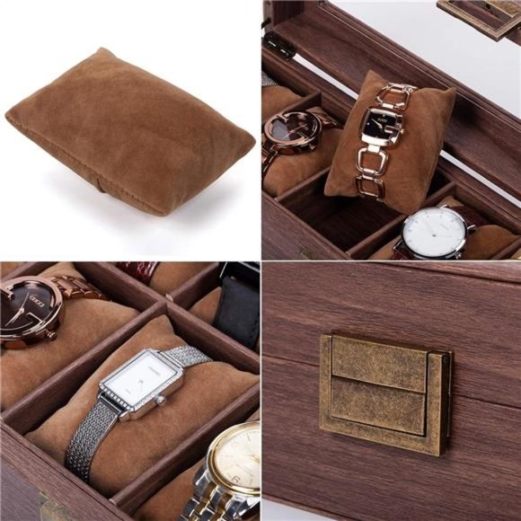 10Slot PU Leather Watch Box Organizer Watch Case w/ Glass Top For Luxury Watches - Picture 6 of 6